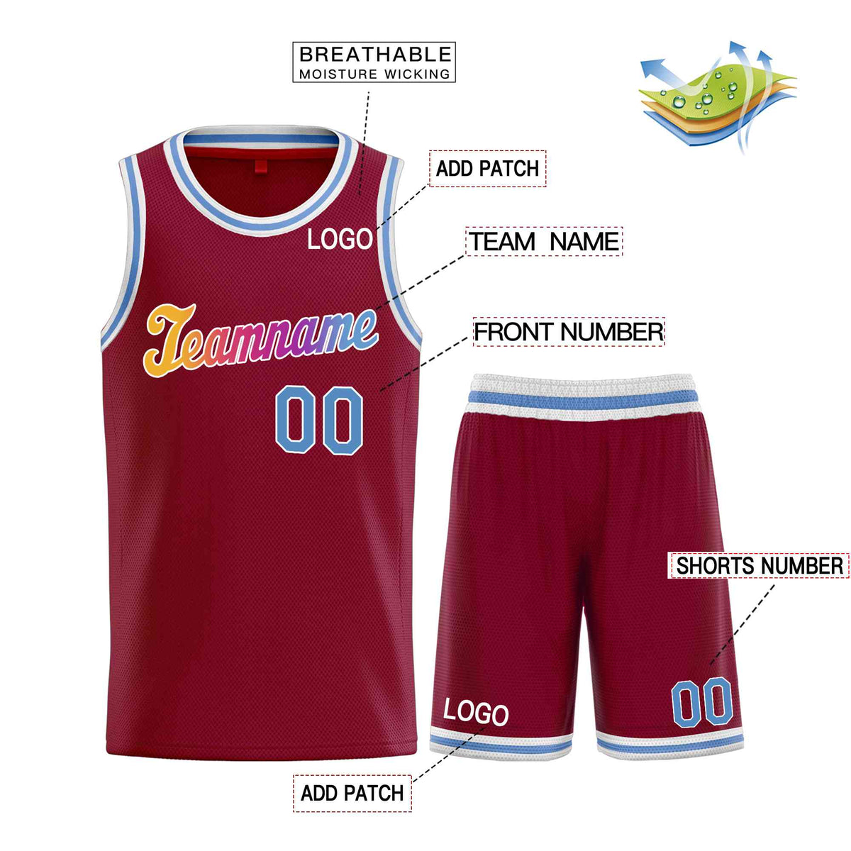 Custom Maroon Powder Blue-White Classic Sets Sports Uniform Basketball Jersey Limited