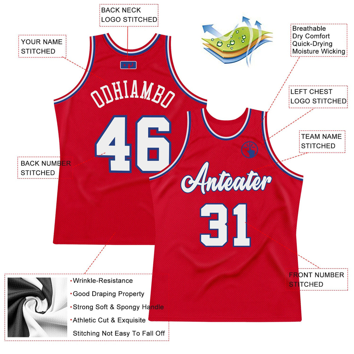 Custom Red White-Royal Authentic Throwback Basketball Jersey Limited