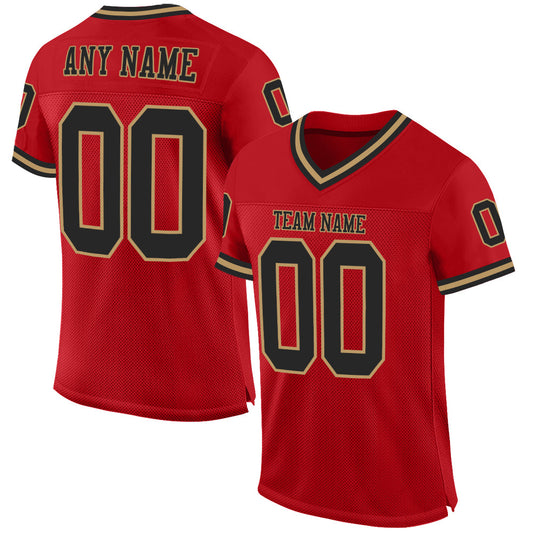 Custom Red Black-Old Gold Mesh Authentic Throwback Football Jersey Limited