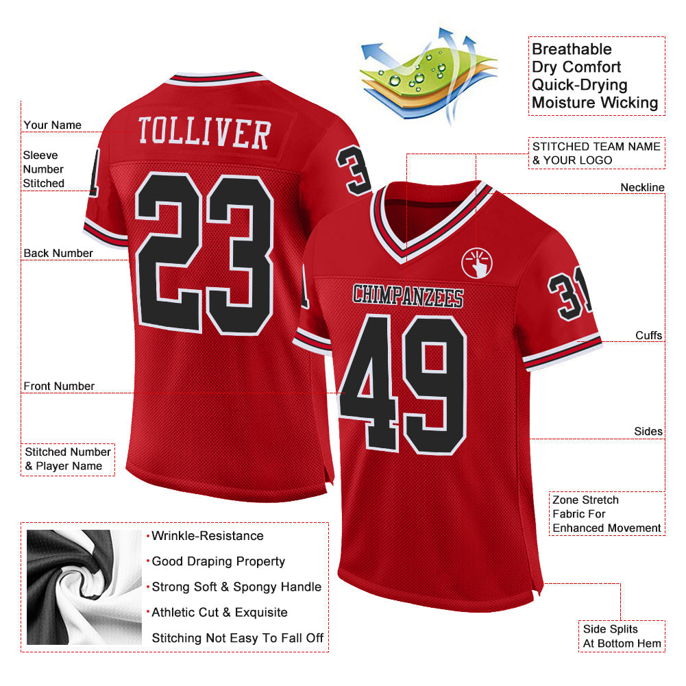 Custom Red Black-White Mesh Authentic Throwback Football Jersey Limited