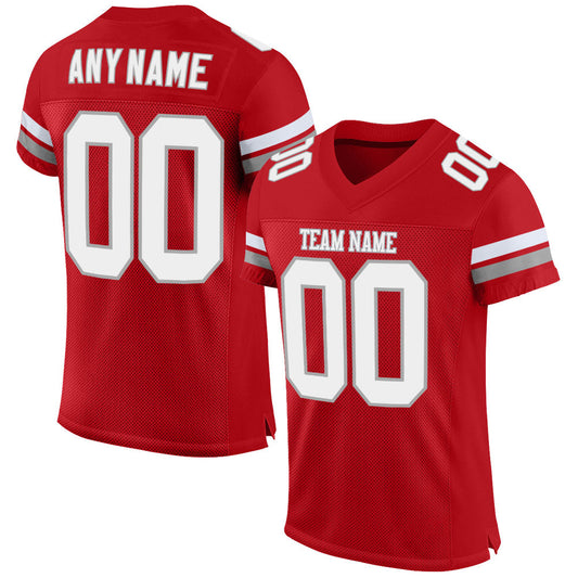 Custom Red White-Gray Mesh Authentic Football Jersey Limited