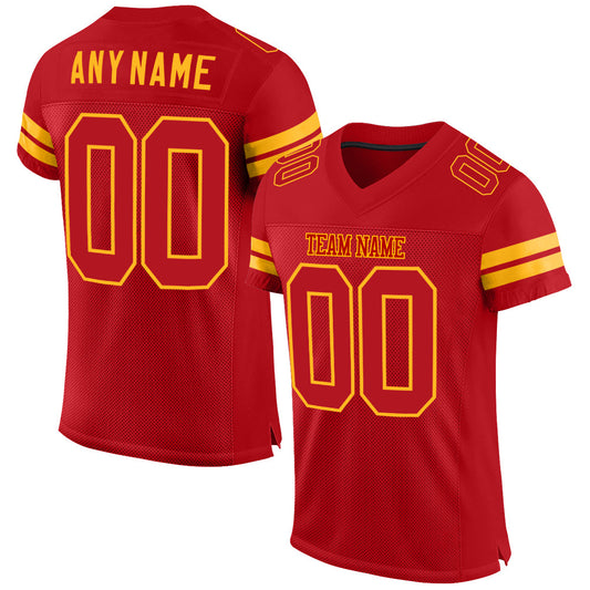 Custom Red Red-Gold Mesh Authentic Football Jersey Limited