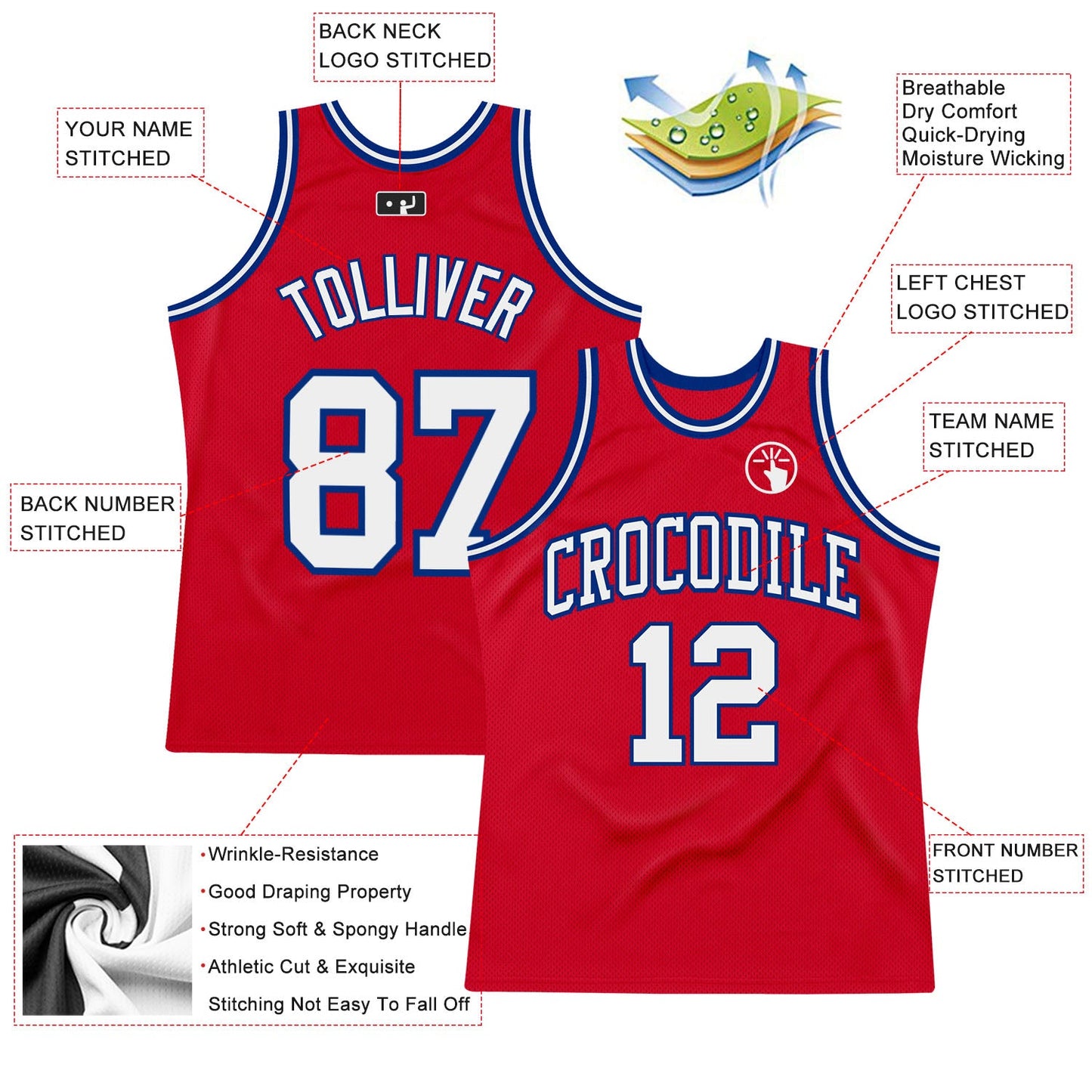 Custom Red White-Royal Authentic Throwback Basketball Jersey Limited