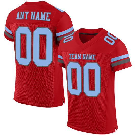Custom Red Light Blue-Steel Gray Mesh Authentic Football Jersey Limited