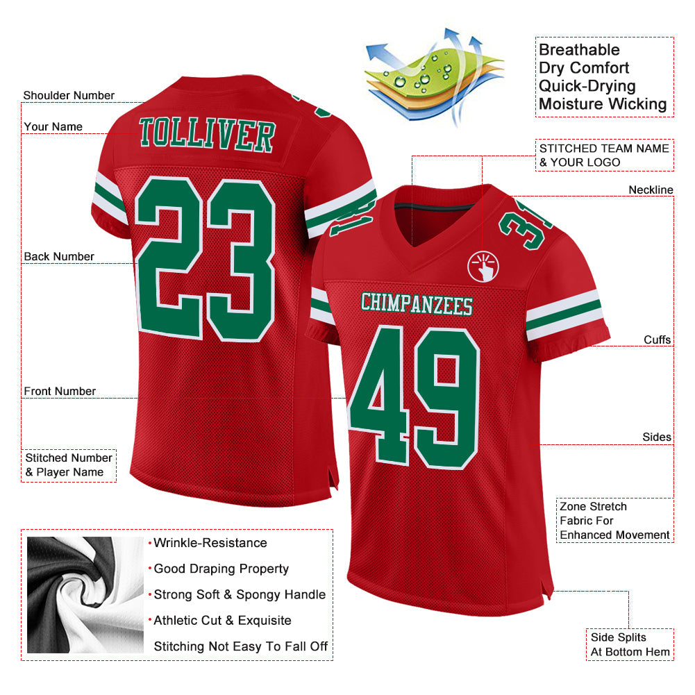 Custom Red Kelly Green-White Mesh Authentic Football Jersey Limited