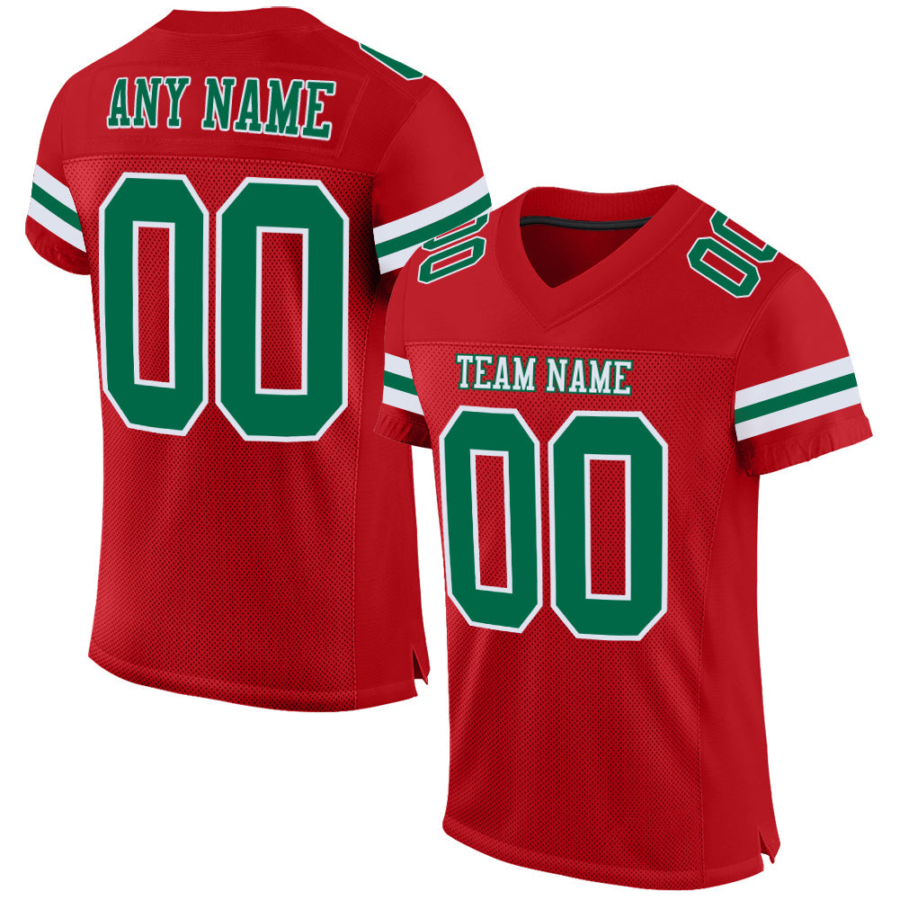 Custom Red Kelly Green-White Mesh Authentic Football Jersey Limited