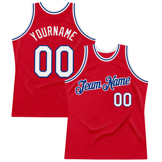 Custom Red White-Royal Authentic Throwback Basketball Jersey