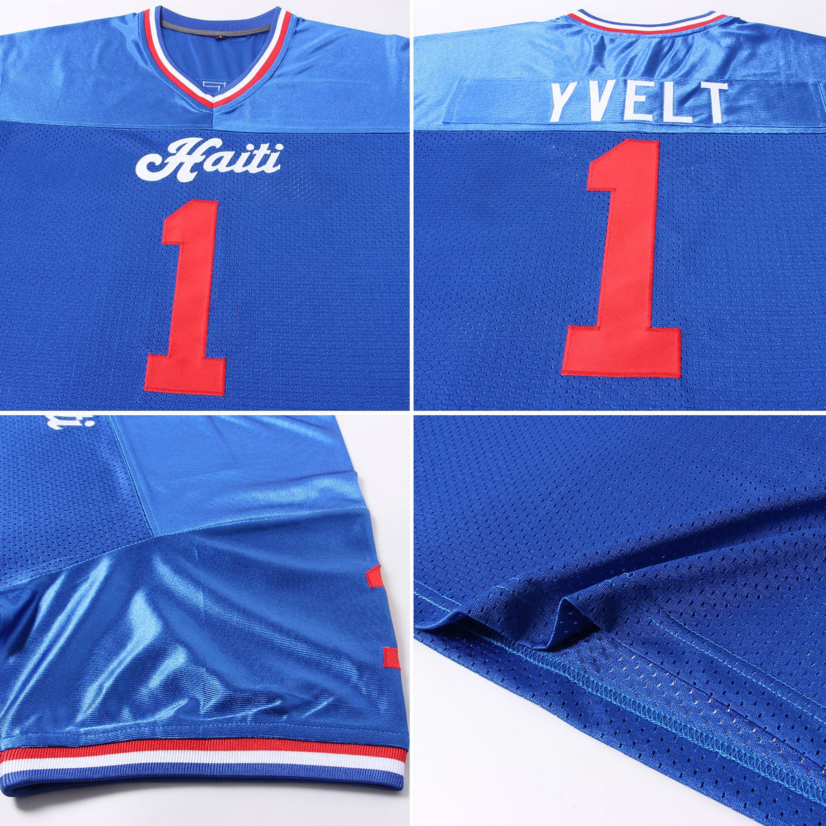 Custom Royal Red-White Mesh Authentic Throwback Football Jersey Limited