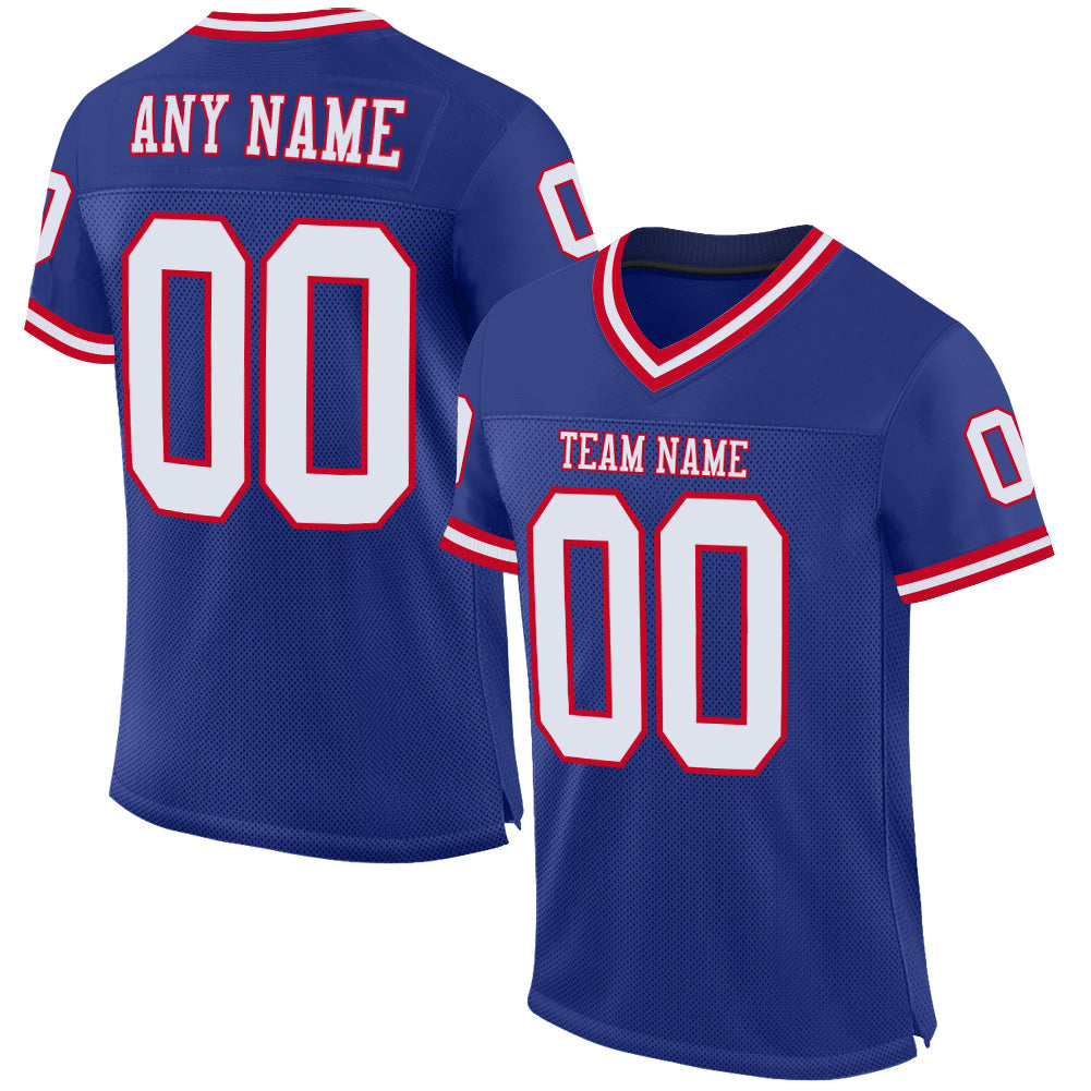 Custom Royal White-Red Mesh Authentic Throwback Football Jersey Limited