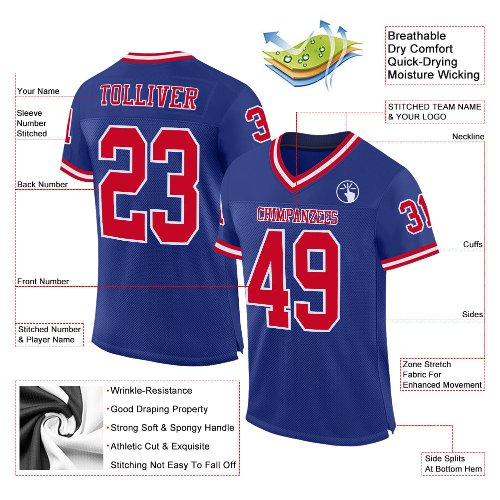 Custom Royal Red-White Mesh Authentic Throwback Football Jersey Limited