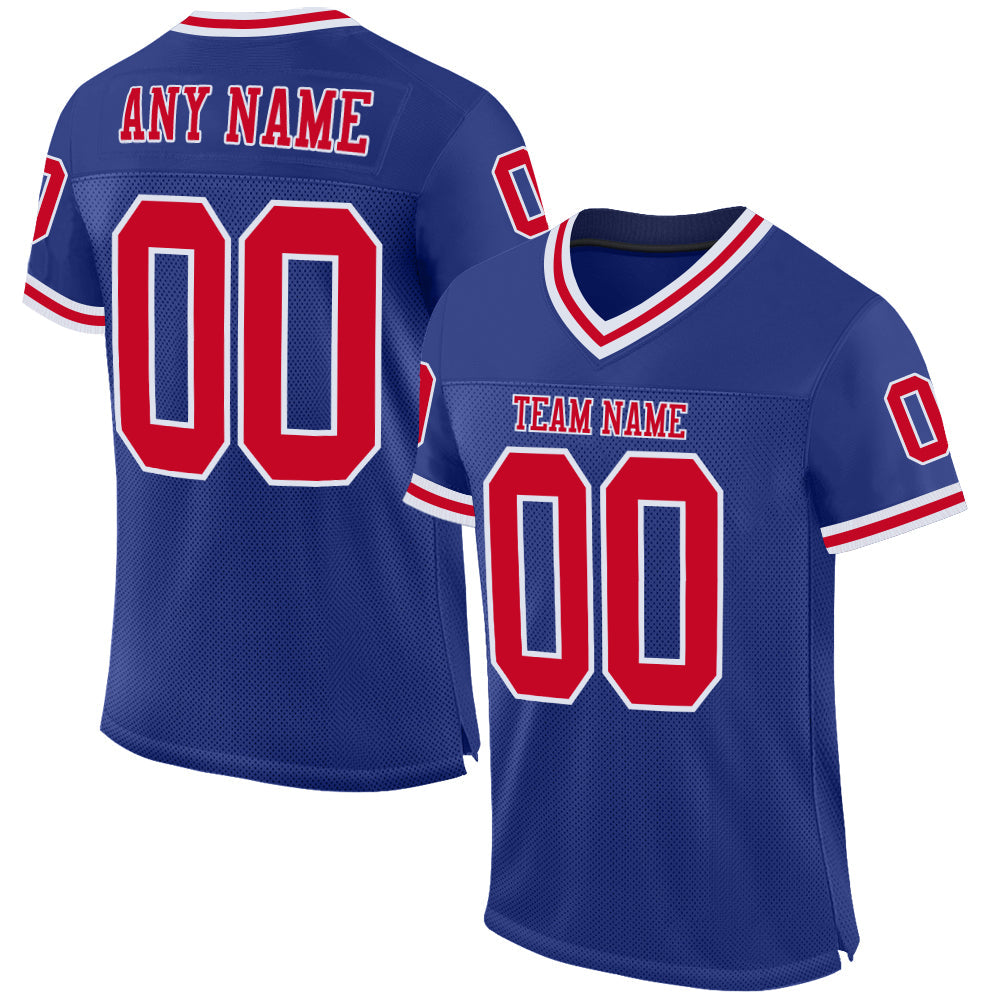 Custom Royal Red-White Mesh Authentic Throwback Football Jersey Limited