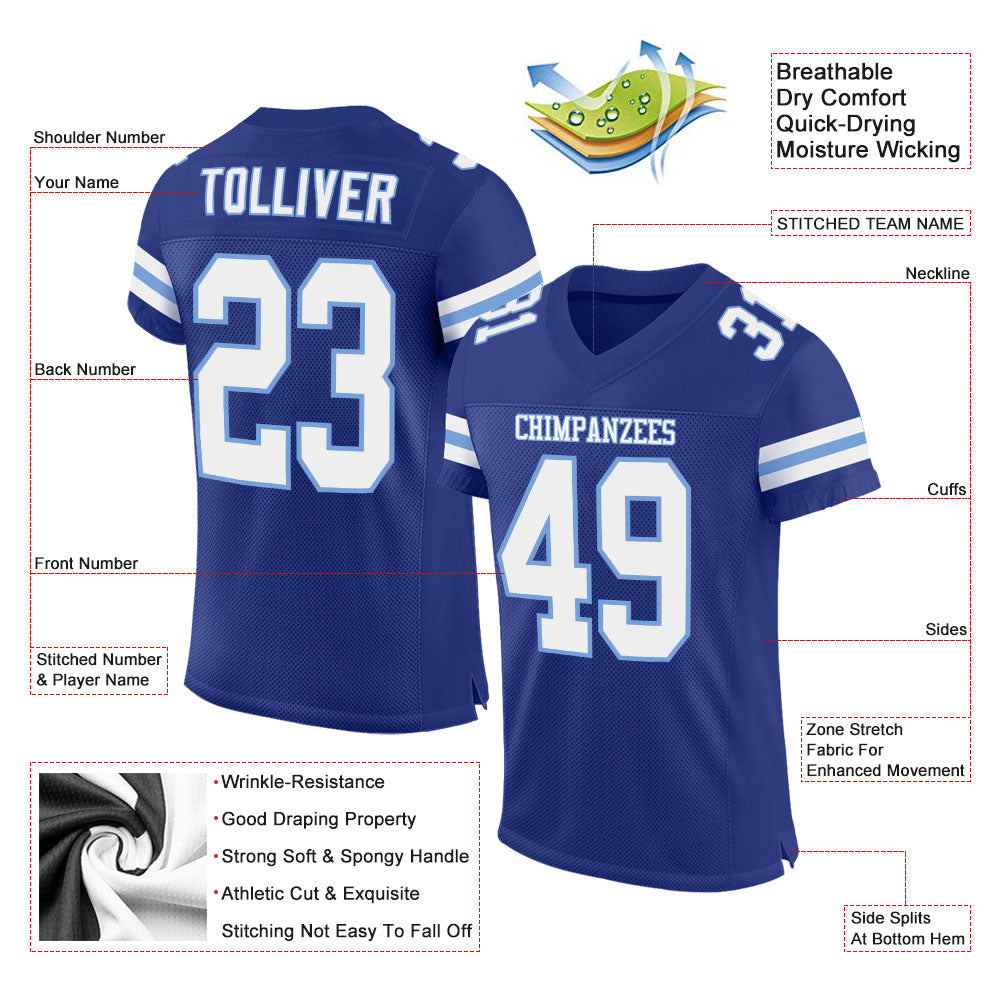 Custom Royal White-Light Blue Mesh Authentic Football Jersey Limited