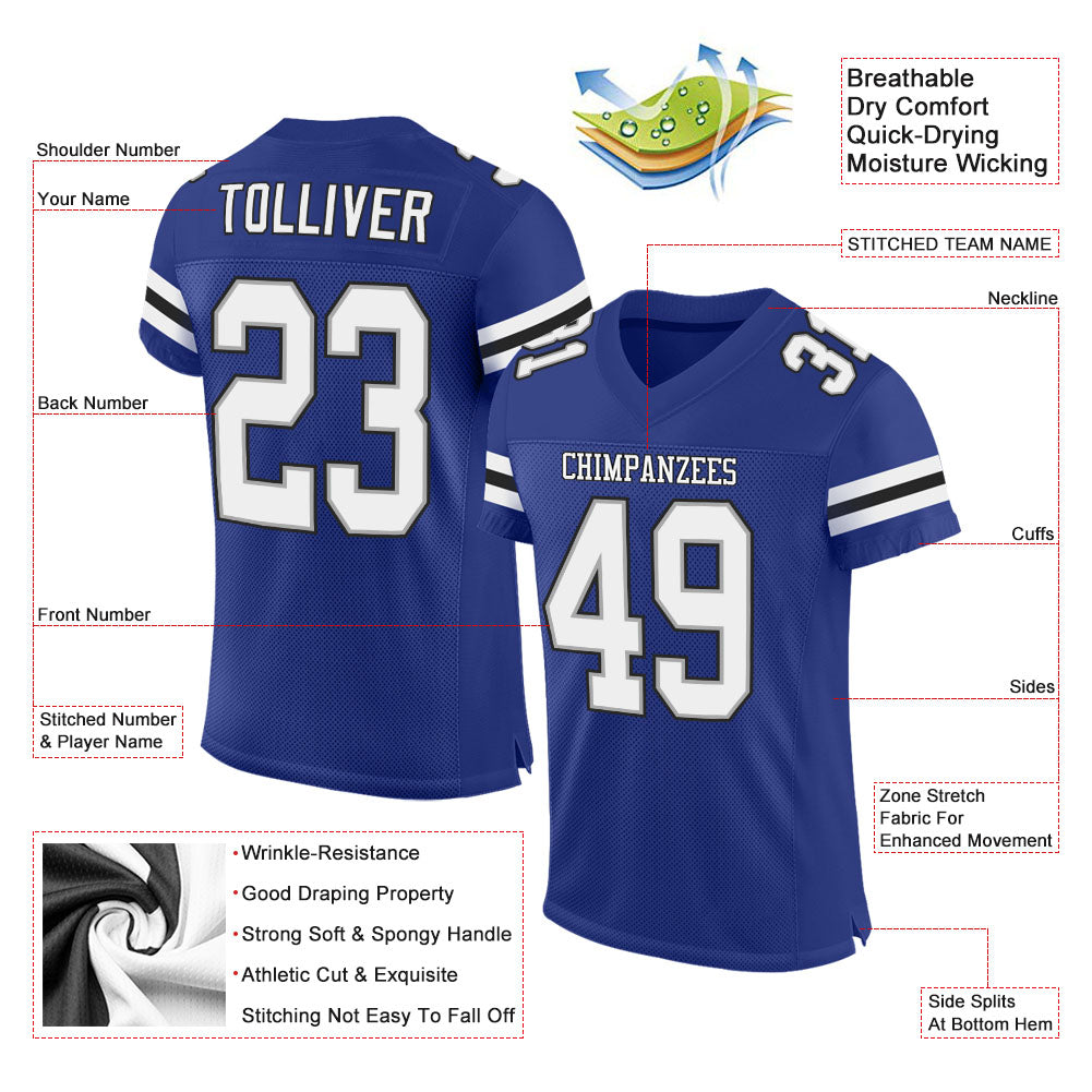 Custom Royal White-Black Mesh Authentic Football Jersey Limited