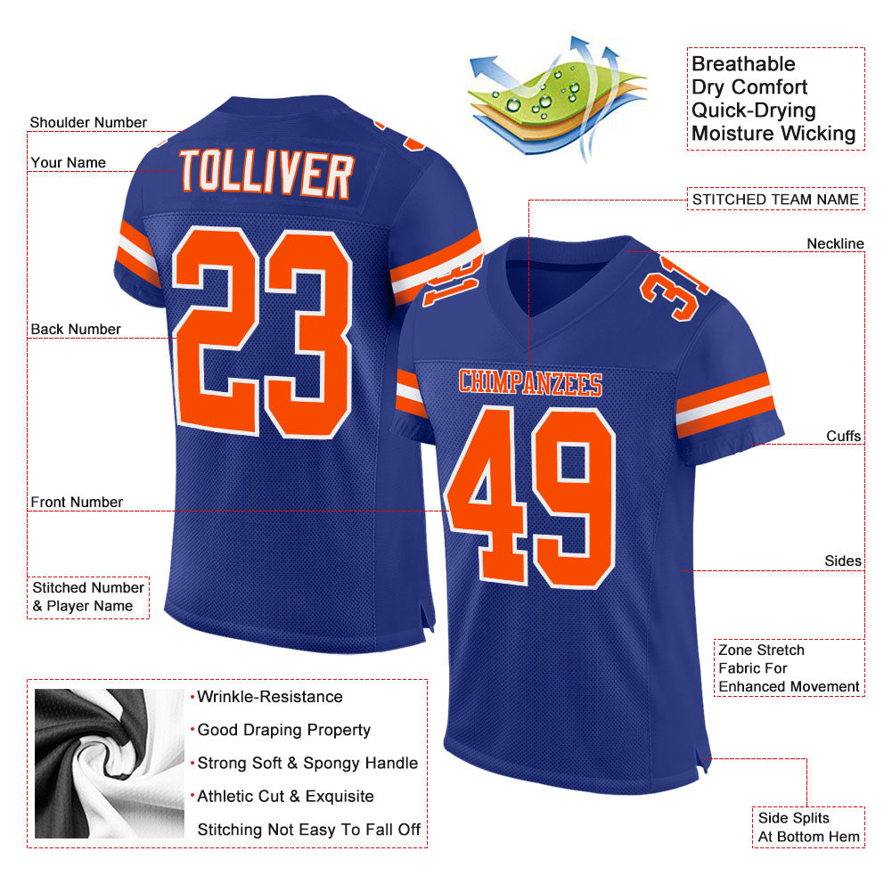 Custom Royal Orange-White Mesh Authentic Football Jersey Limited
