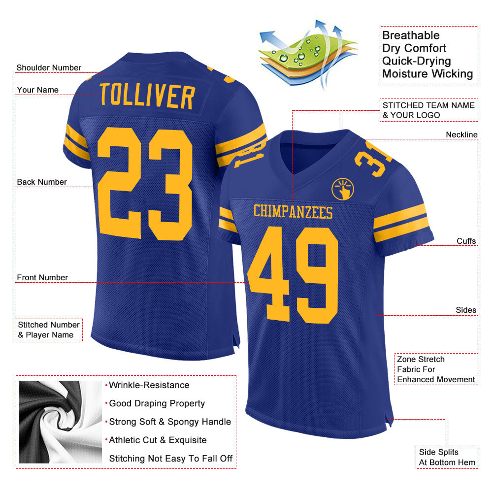 Custom Royal Gold Mesh Authentic Football Jersey Limited