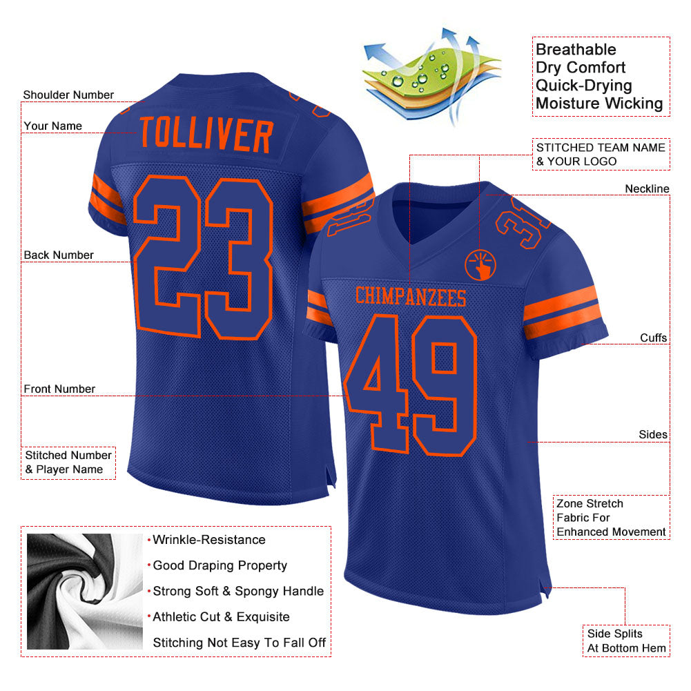 Custom Royal Royal-Orange Mesh Authentic Football Jersey Limited