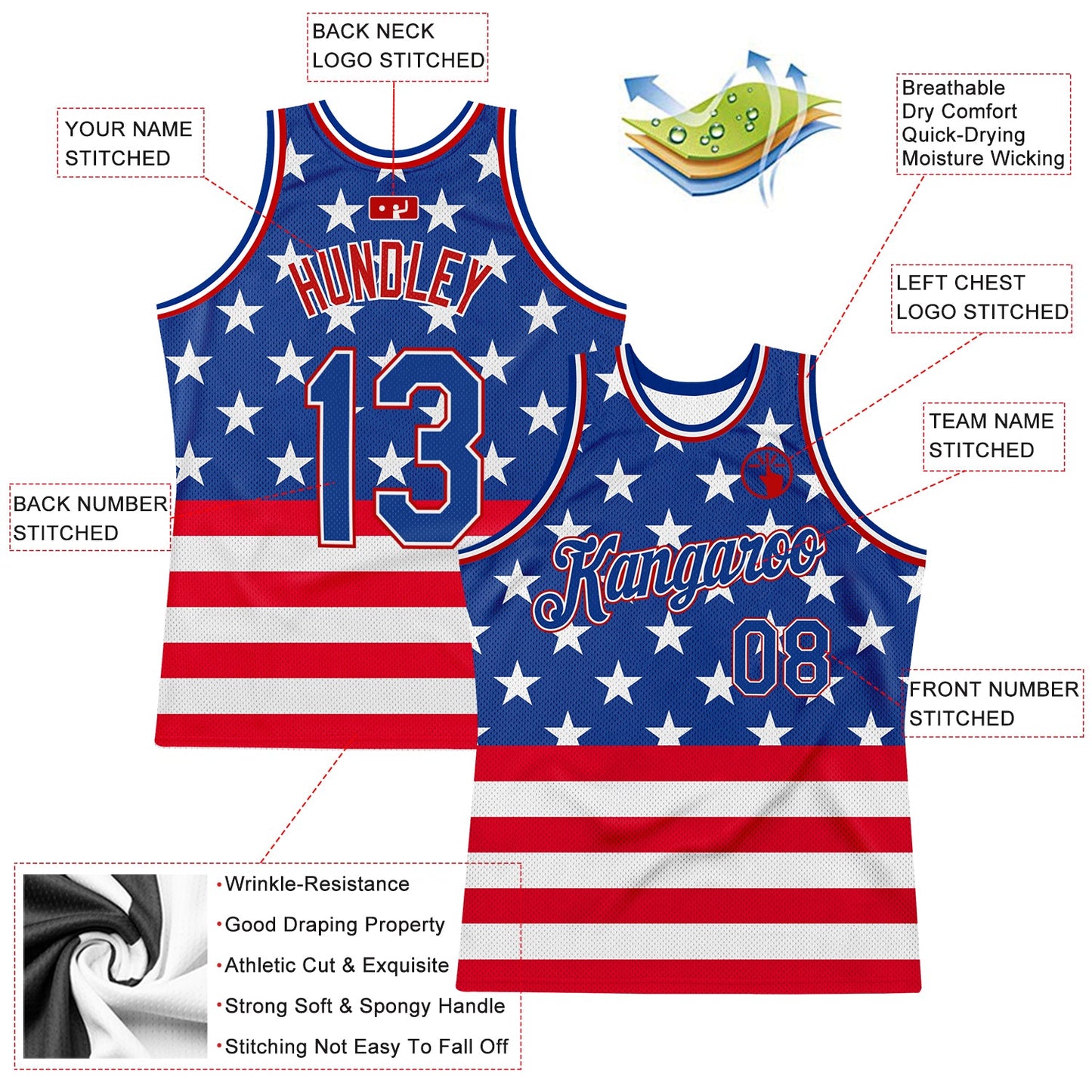 Custom Royal Royal-Red 3D Pattern Design American Flag Authentic Basketball Jersey Limited