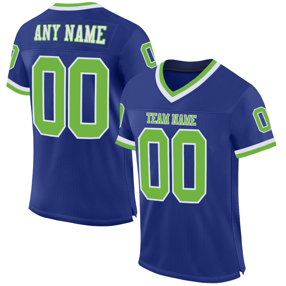 Custom Royal Neon Green-White Mesh Authentic Throwback Football Jersey Limited