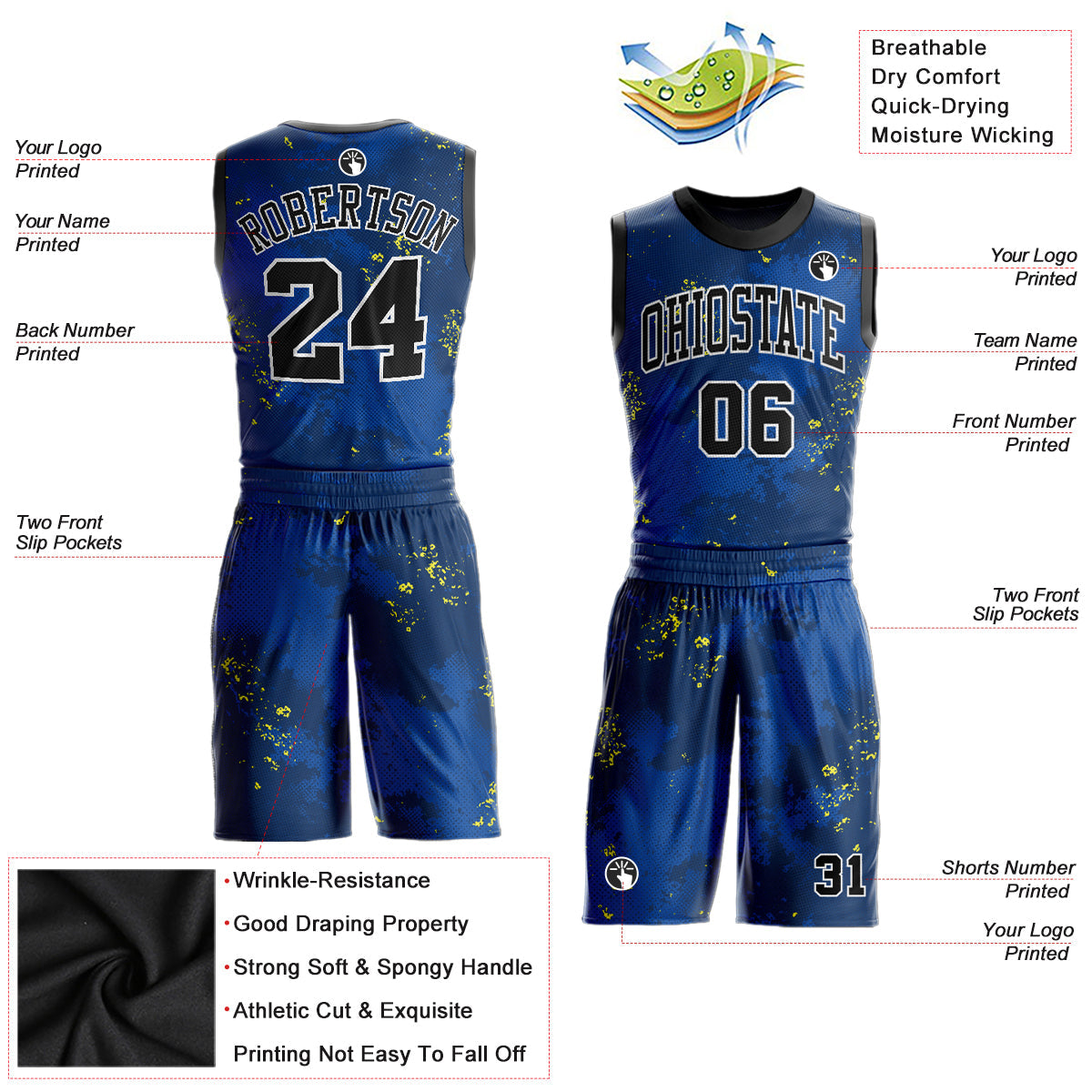 Custom Royal Black-Gold Round Neck Sublimation Basketball Suit Jersey Limited