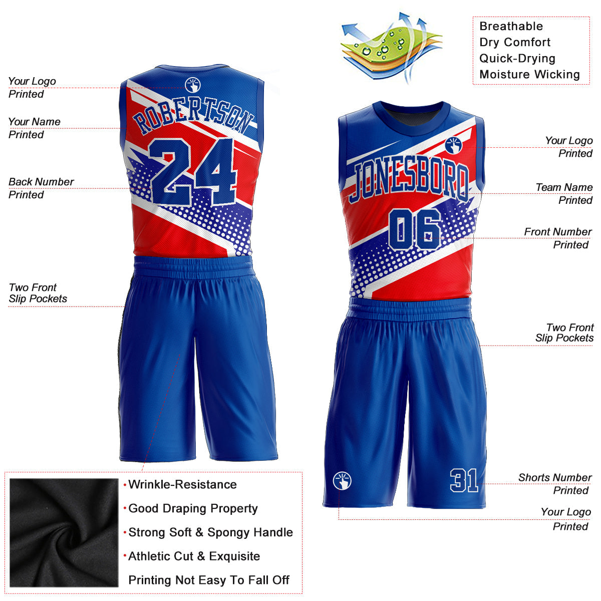 Custom Royal Royal-Red Round Neck Sublimation Basketball Suit Jersey Limited