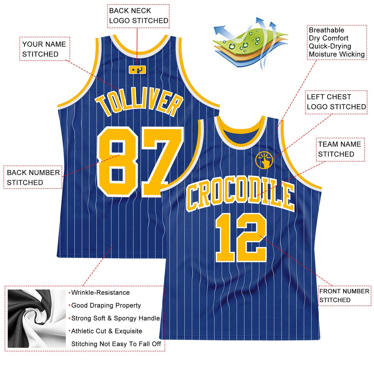 Custom Royal White Pinstripe Gold-White Authentic Basketball Jersey Limited
