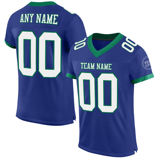 Custom Royal White-Kelly Green Mesh Authentic Football Jersey Limited