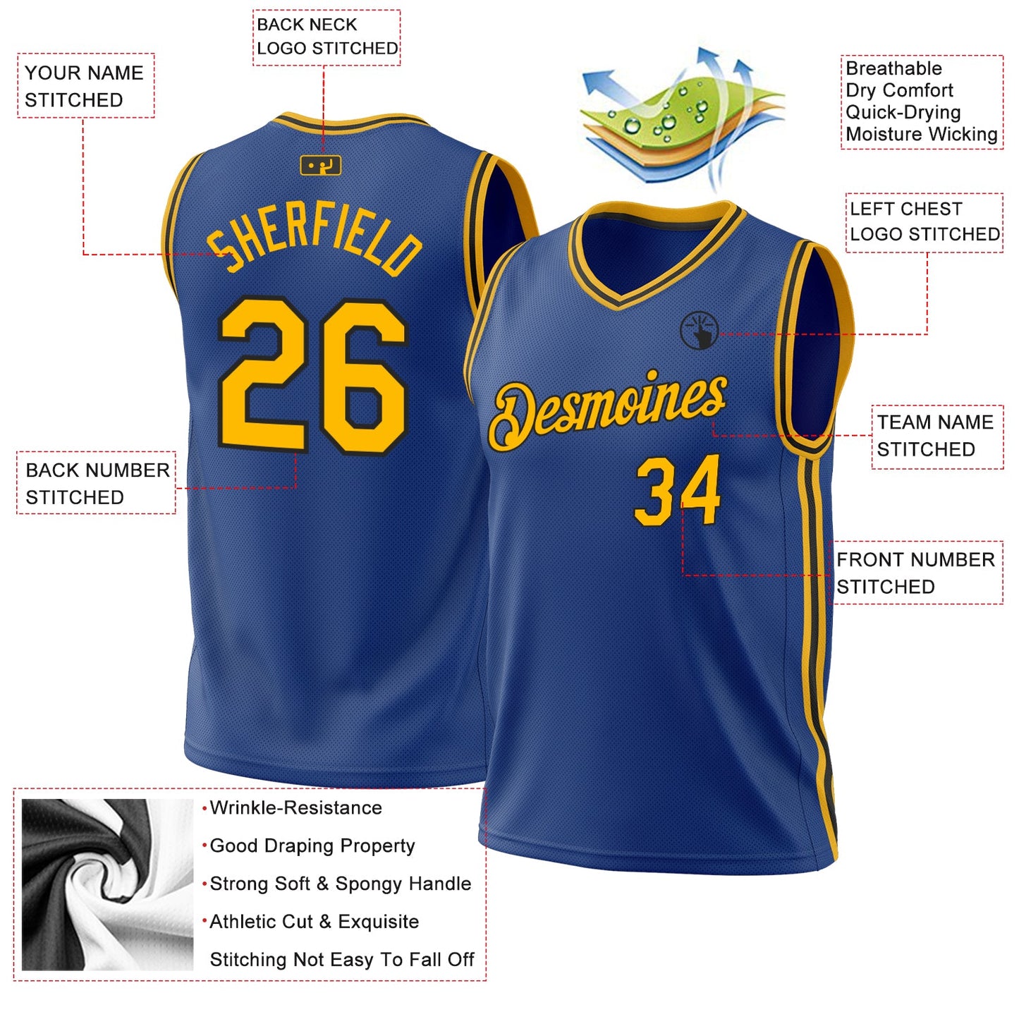 Custom Royal Gold-Black Authentic Throwback Basketball Jersey Limited