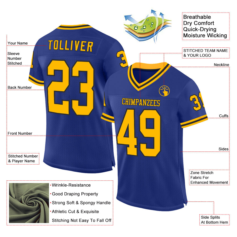 Custom Royal Gold-Black Mesh Authentic Throwback Football Jersey Limited