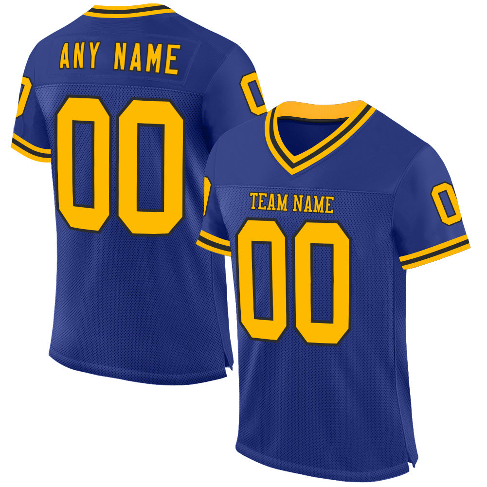 Custom Royal Gold-Black Mesh Authentic Throwback Football Jersey Limited