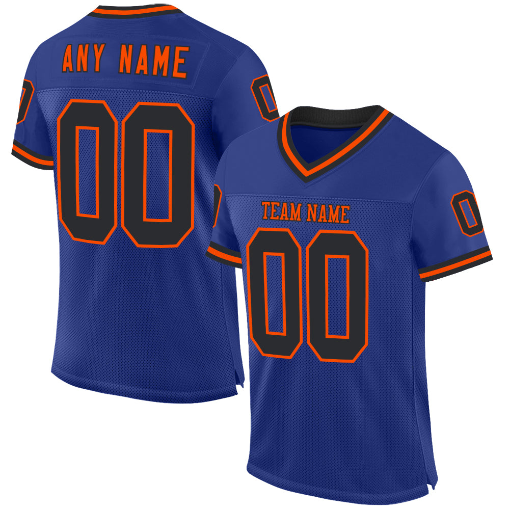 Custom Royal Black-Orange Mesh Authentic Throwback Football Jersey Limited