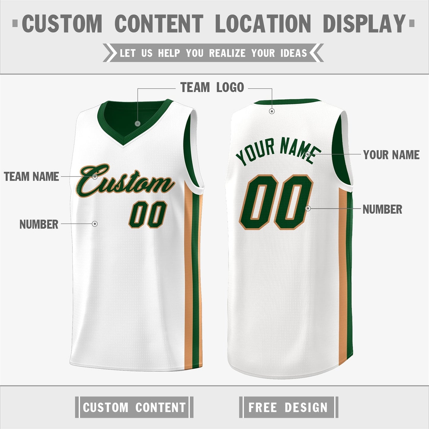 Custom Green White-Khaki Double Side Tops Basketball Jersey Limited