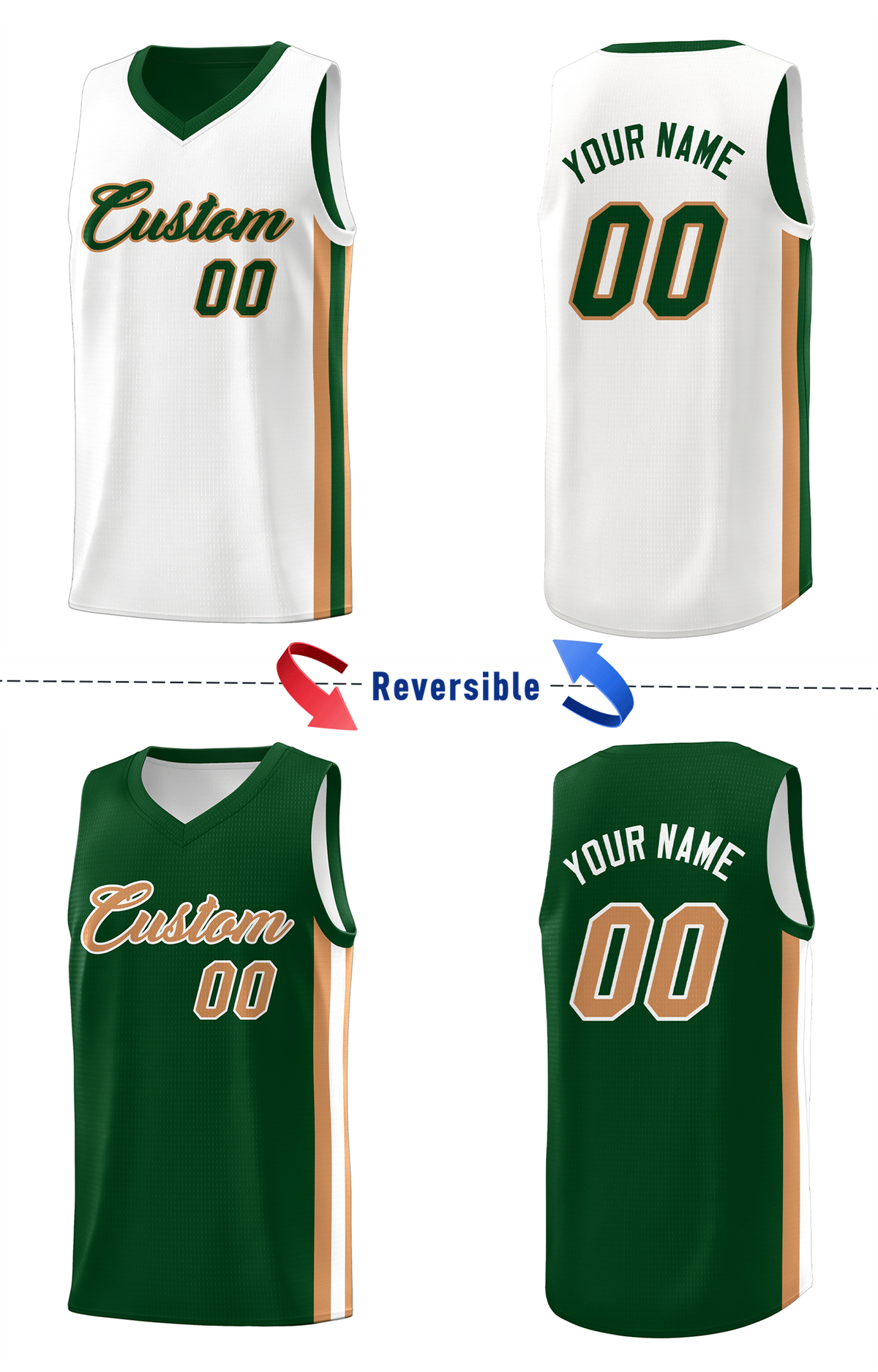 Custom Green White-Khaki Double Side Tops Basketball Jersey Limited