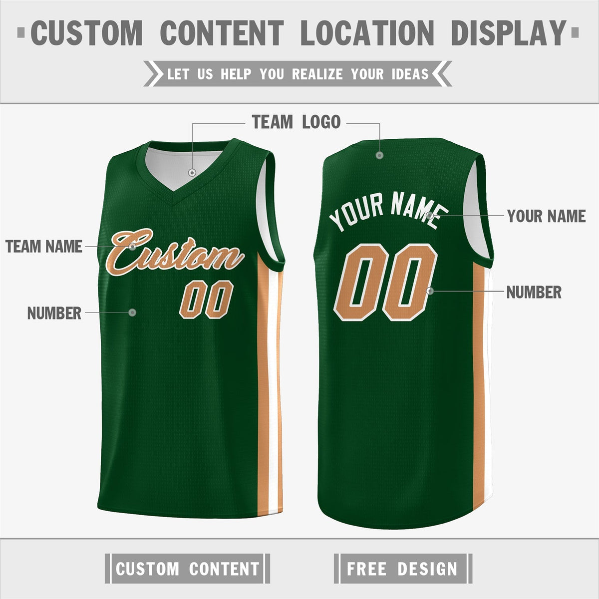 Custom Green White-Khaki Double Side Tops Basketball Jersey Limited