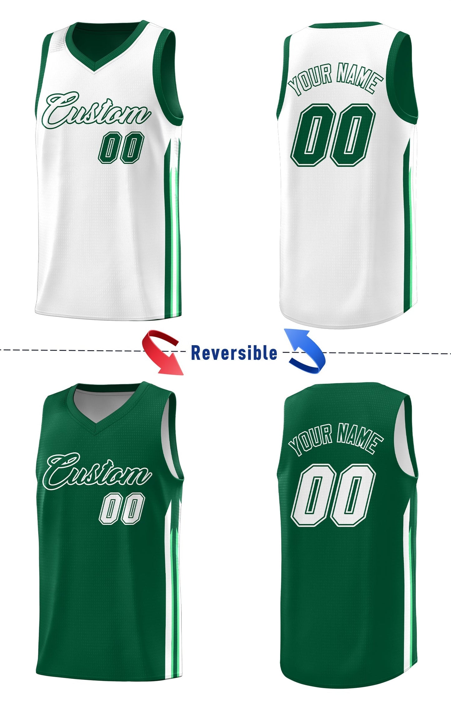 Custom Green White Double Side Tops Men Training Basketball Jersey Limited