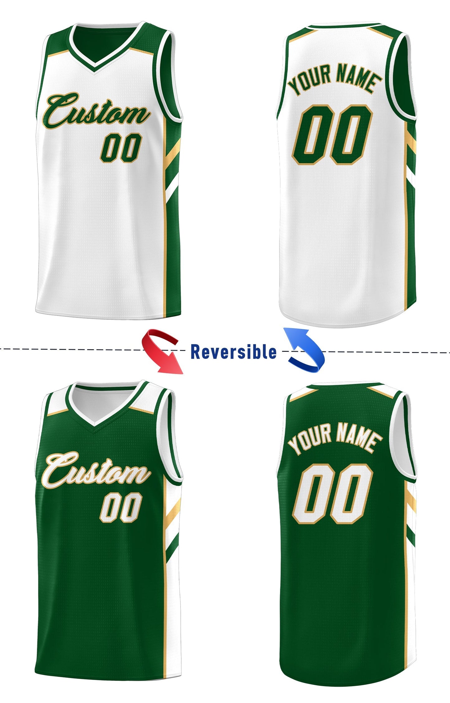 Custom Green White Double Side Tops Casual Basketball Jersey Limited