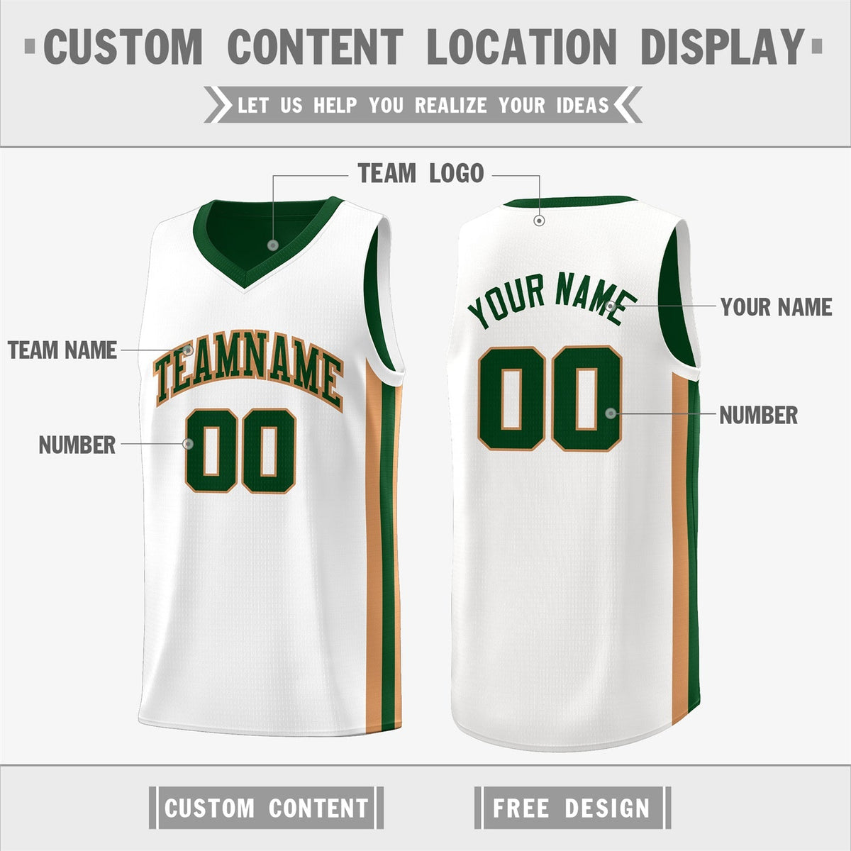 Custom Green Khaki-White Double Side Tops Basketball Jersey Limited