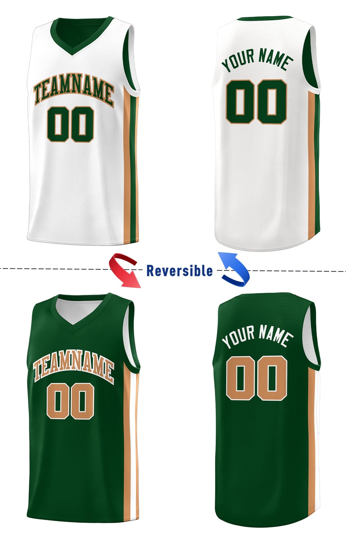 Custom Green Khaki-White Double Side Tops Basketball Jersey Limited