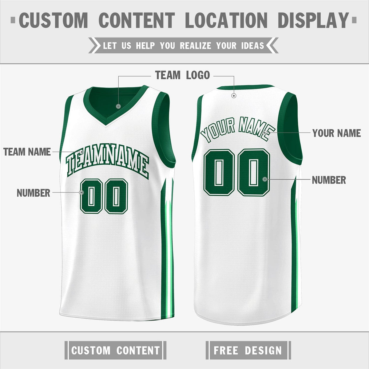 Custom Green White Double Side Tops Training Fashion Basketball Jersey Limited