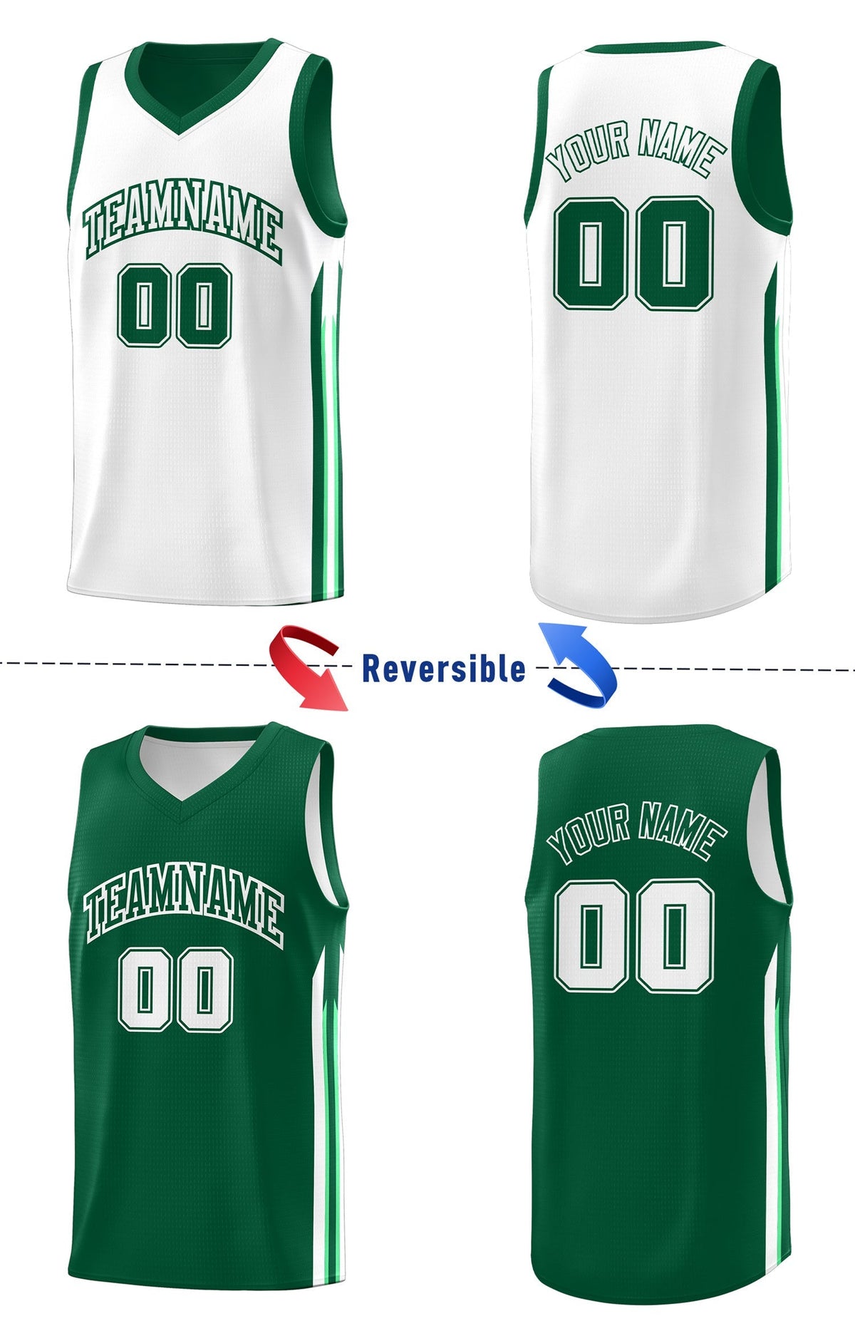 Custom Green White Double Side Tops Training Fashion Basketball Jersey Limited