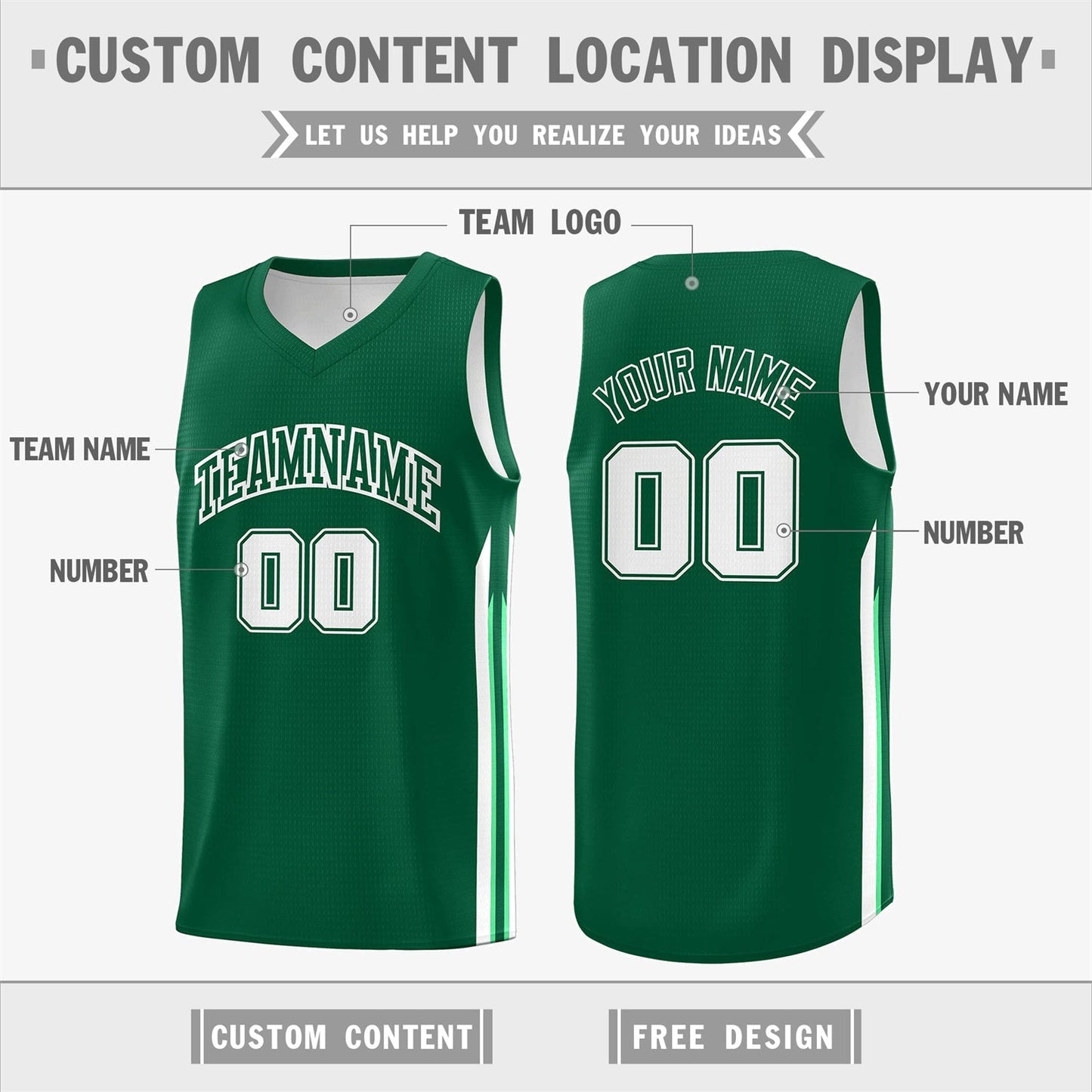 Custom Green White Double Side Tops Training Fashion Basketball Jersey Limited