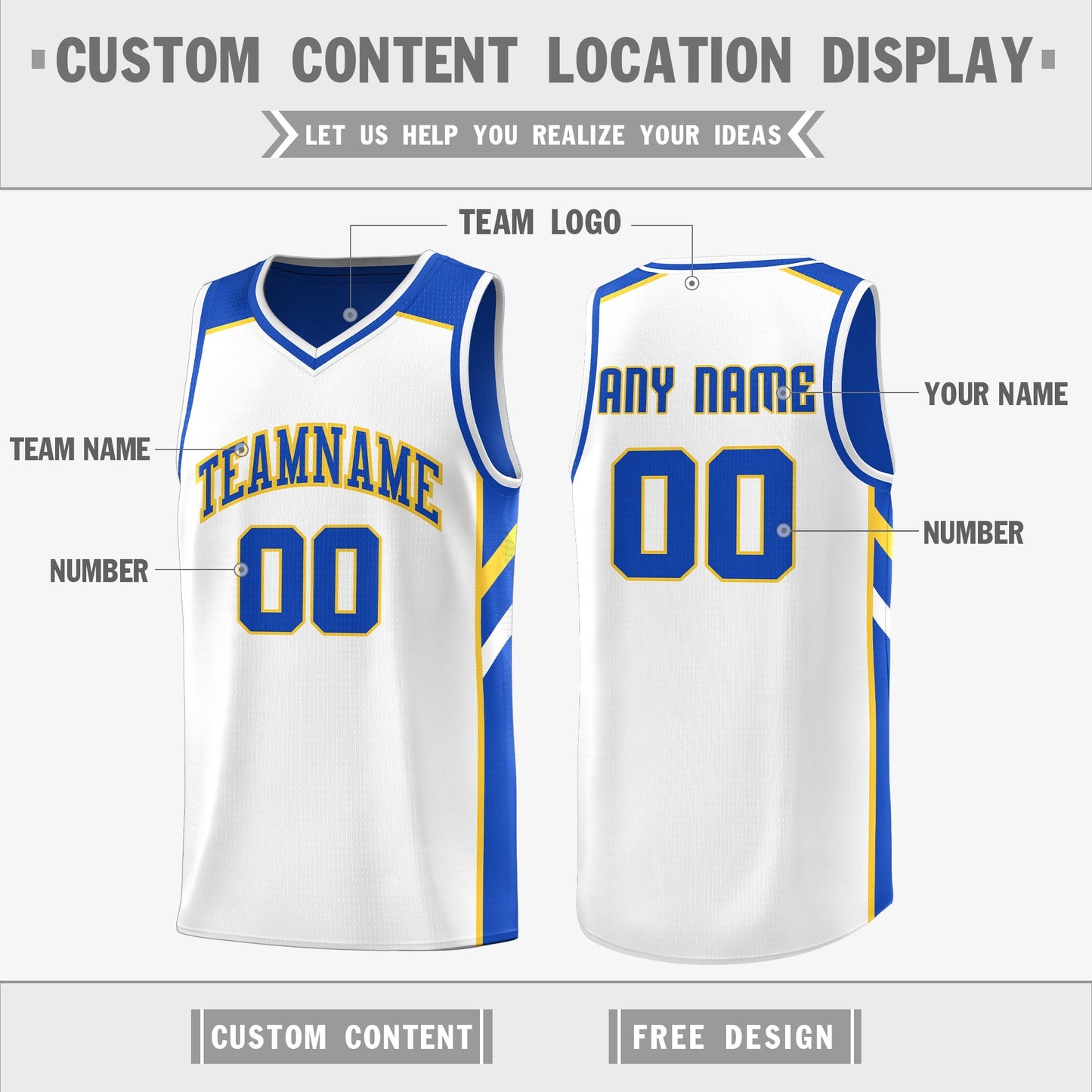 Custom Royal White Double Side Tops Breathable Training Basketball Jersey Limited