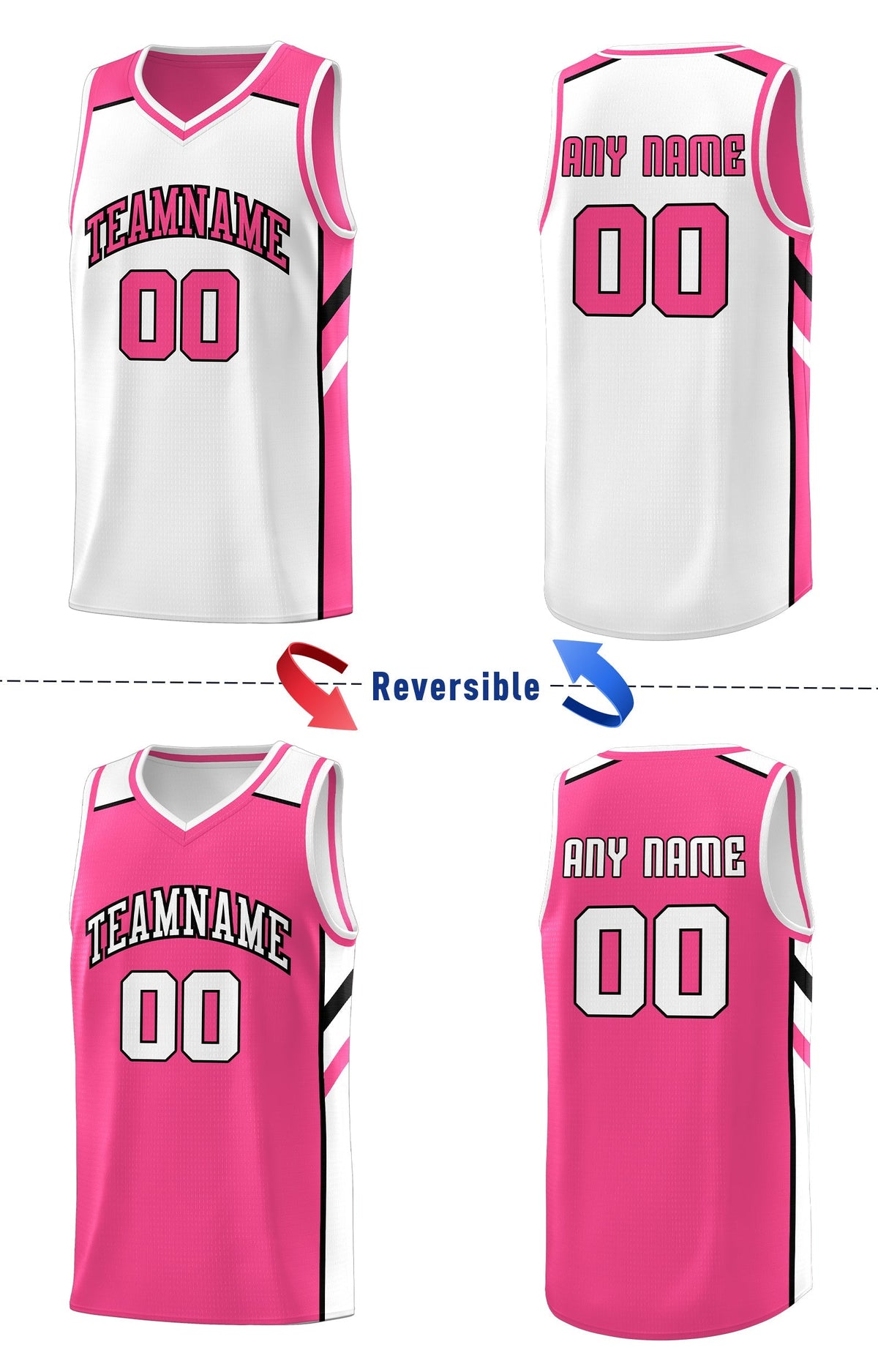 Custom Pink White Double Side Tops Breathable Training Basketball Jersey Limited