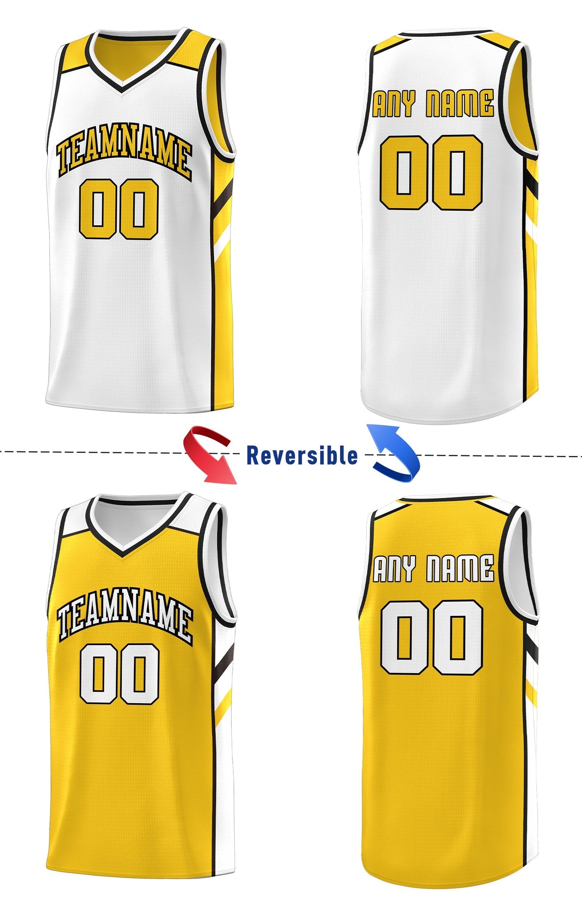 Custom Yellow White Double Side Tops Men Sports Basketball Jersey Limited