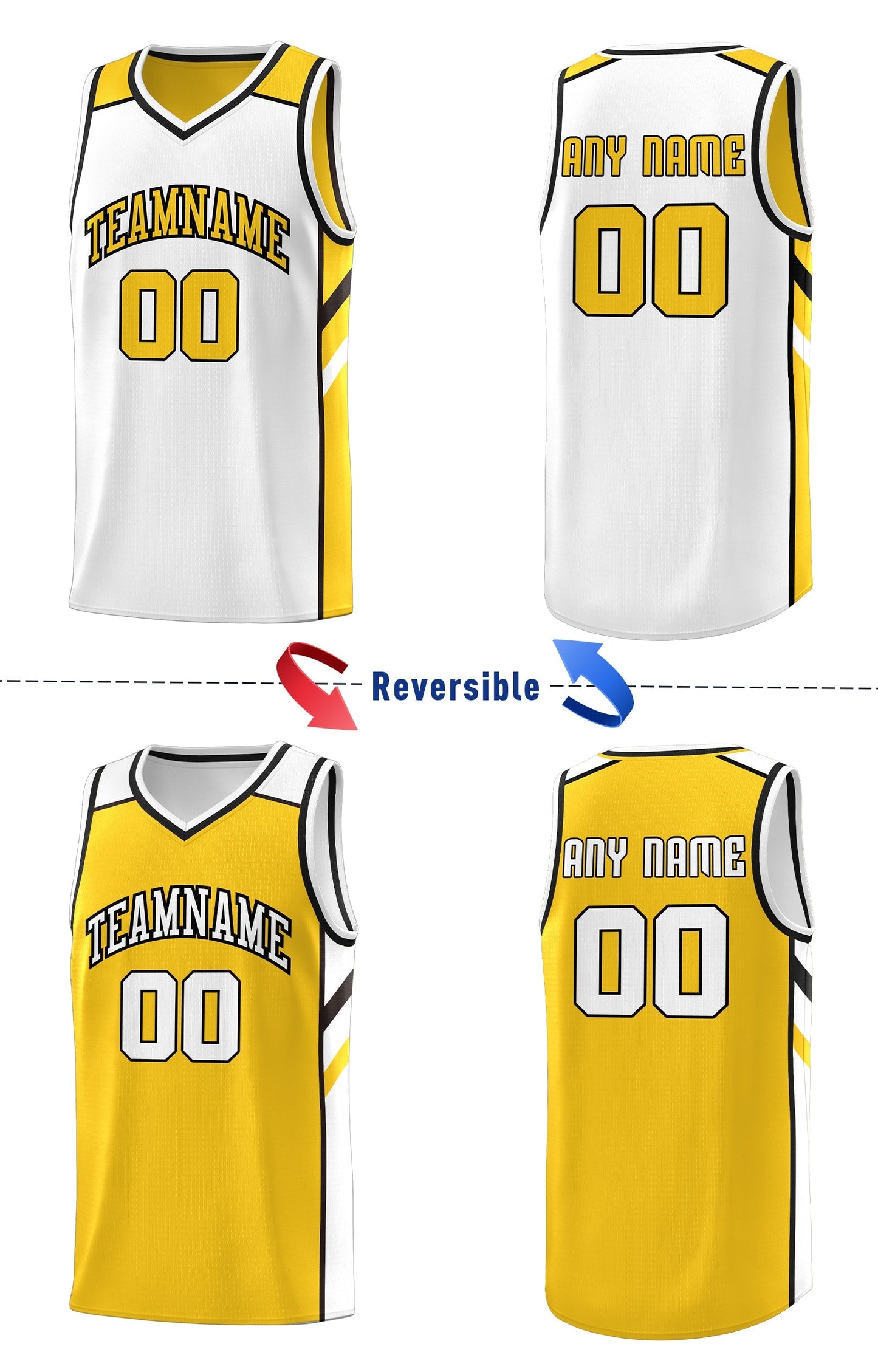 Custom Yellow White Double Side Tops Men Sports Basketball Jersey Limited