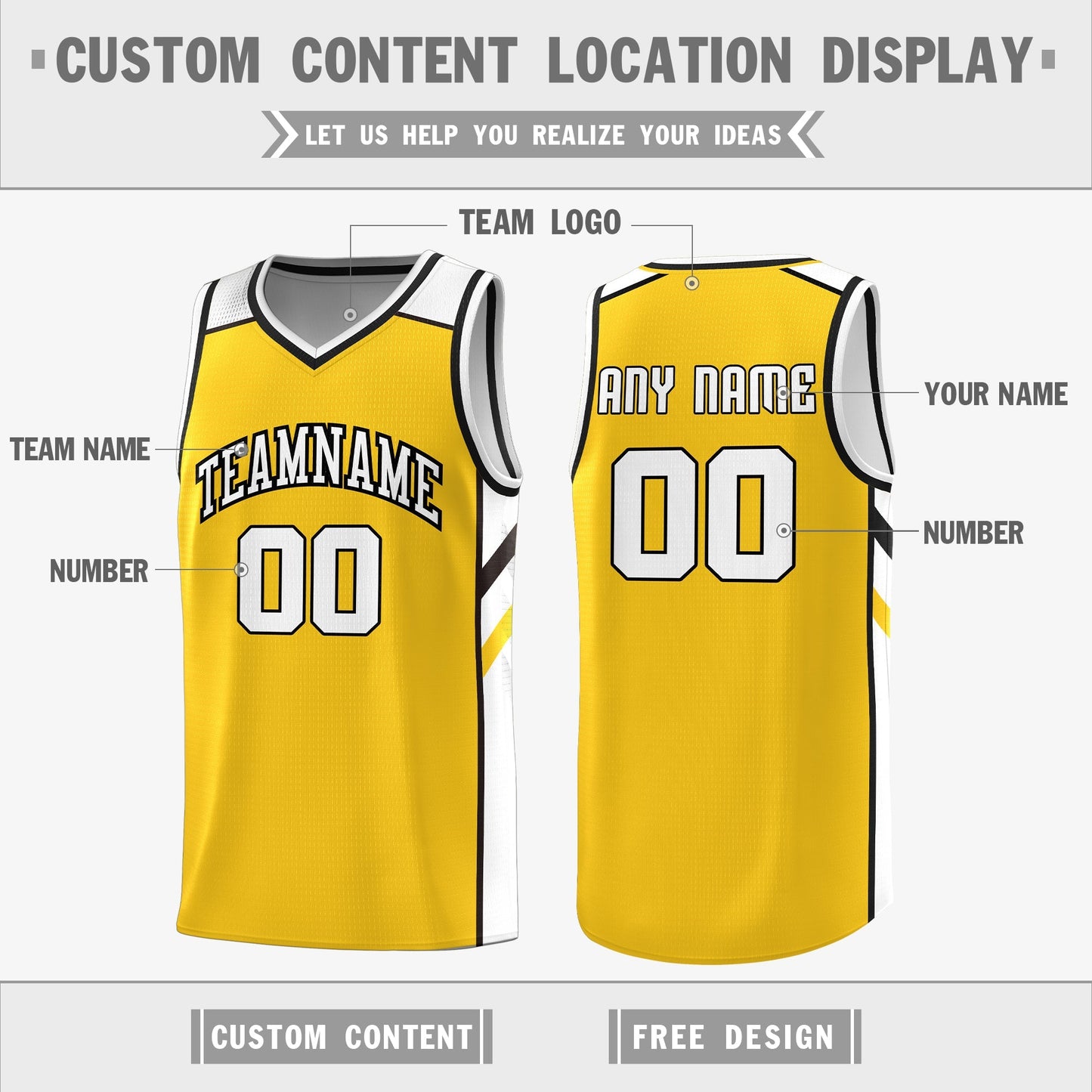 Custom Yellow White Double Side Tops Men Sports Basketball Jersey Limited
