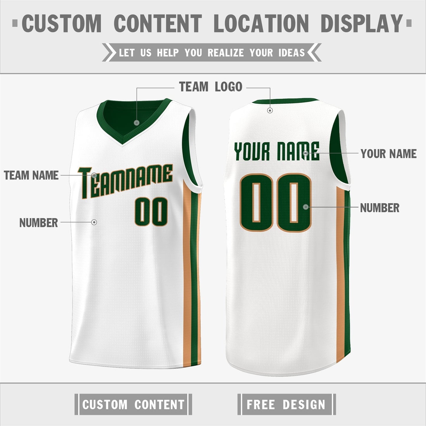Custom Green Khaki-White Double Side Tops Basketball Jersey Limited