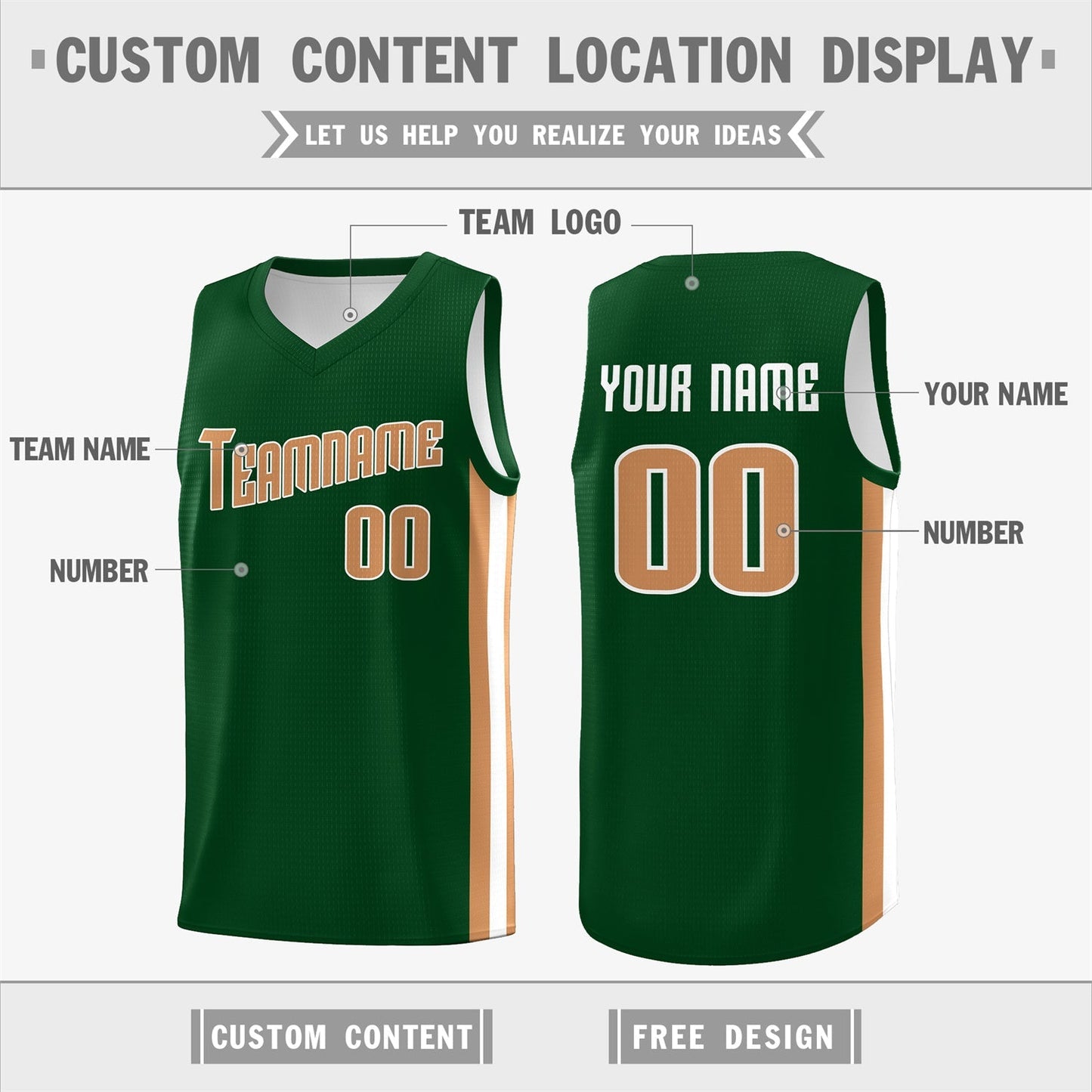 Custom Green Khaki-White Double Side Tops Basketball Jersey Limited