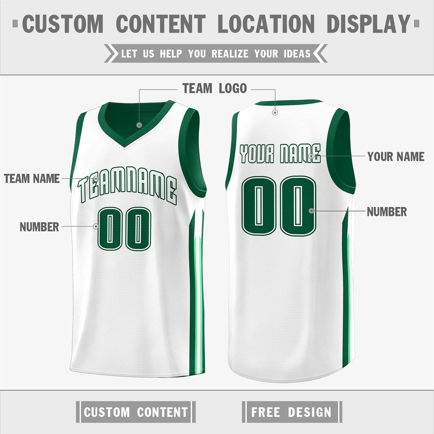 Custom Green White Double Side Tops Men Basketball Jersey Limited