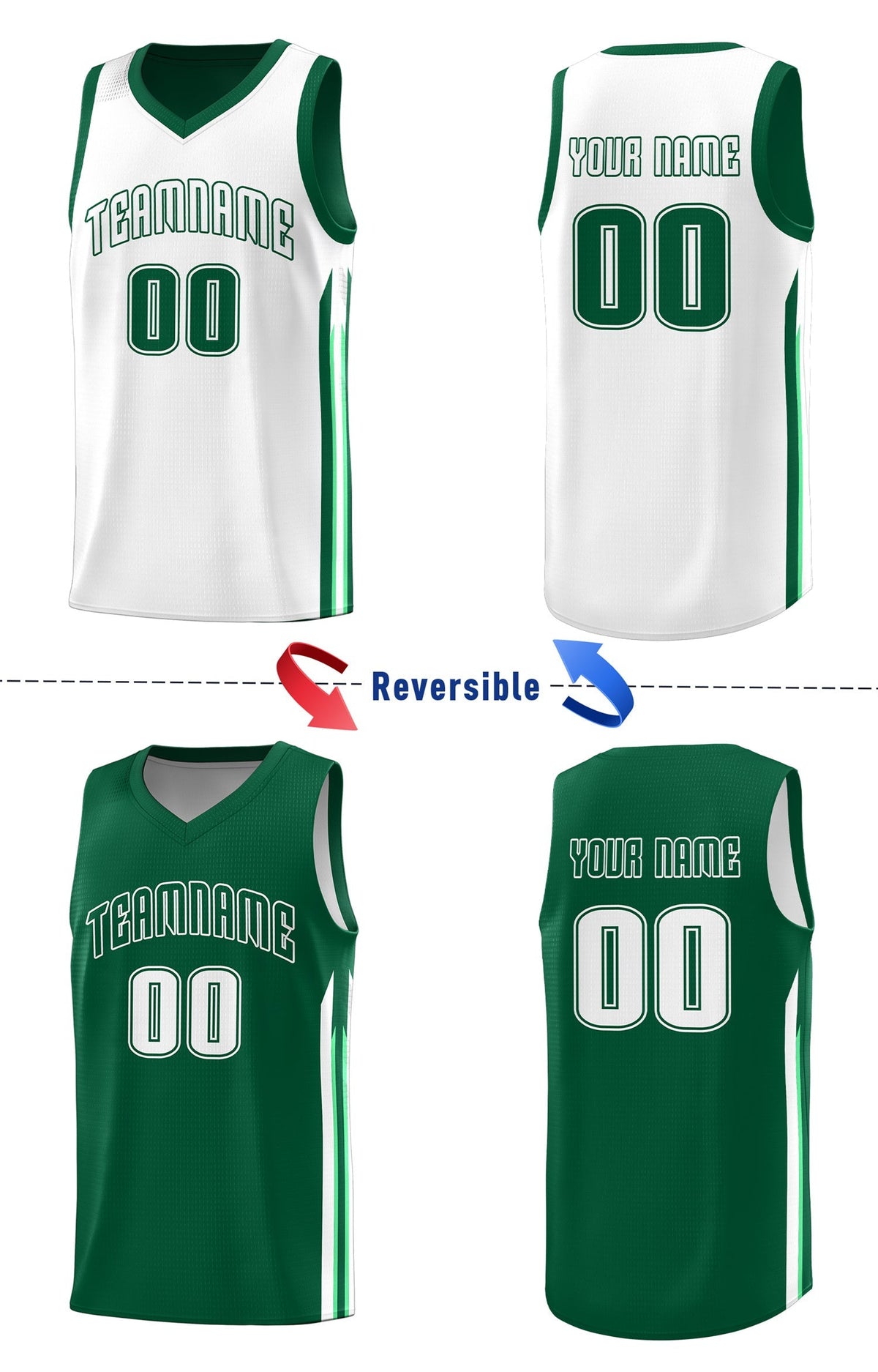 Custom Green White Double Side Tops Men Basketball Jersey Limited