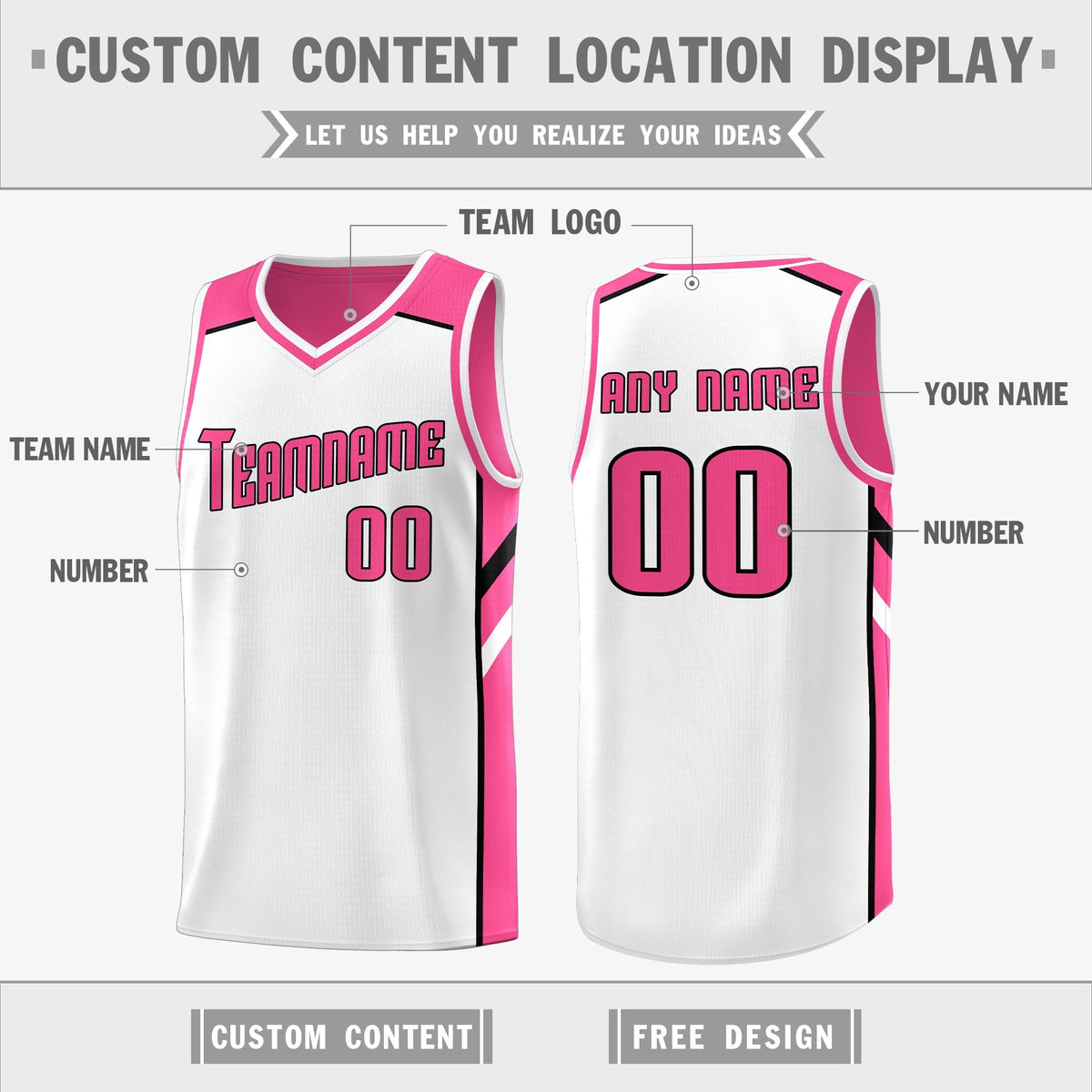 Custom Pink White Double Side Tops Athletic Sports Basketball Jersey Limited
